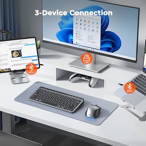 MEETION Wireless Ergonomic Keyboard and Mouse, Split Curved Bluetooth & 2.4G Keyboard Mouse Set, Cushioned Palm Rest, Full-Size, 4-Level DPI Adjustable Mouse (Black)