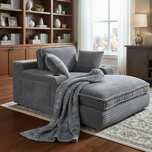 67" Oversized Chaise Lounge Chair Indoor, Soft Boneless Cloud Couch, Gray