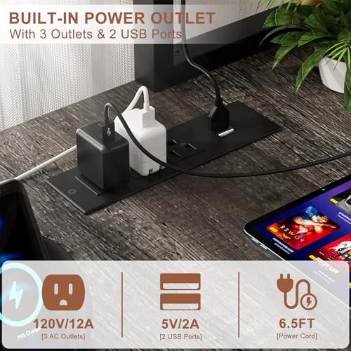 59" L Shaped Desk Gaming Desk with LED Light & Power Outlet
