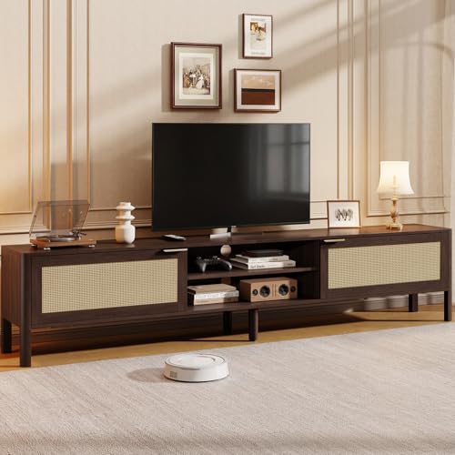 Rattan TV Stand for Living Room Walnut 71"