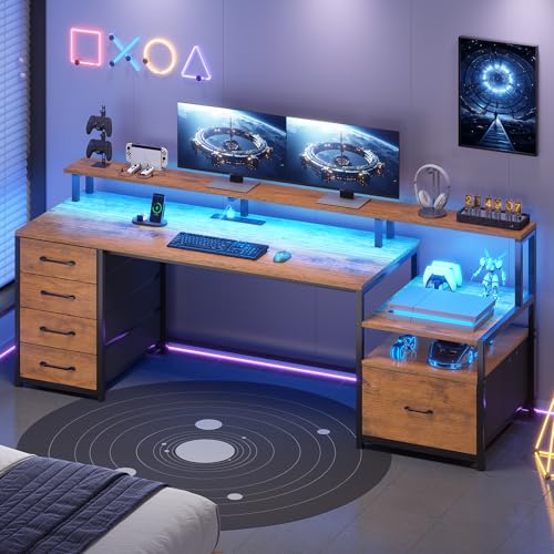 66'' Computer Desk with 5 Drawer, Power Outlet for Home Office