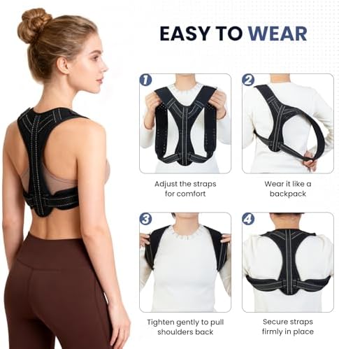 Posture Corrector for Men and Women, Adjustable Back Brace Straightener, Breathable Shoulder, Neck, Clavicle & Mid-Back Support, Relieve Slouching, Hunching, and Back Pain,One Size