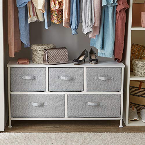 Extra Wide Fabric 5-Drawer Storage Organizer Unit for Bedroom Closet, White
