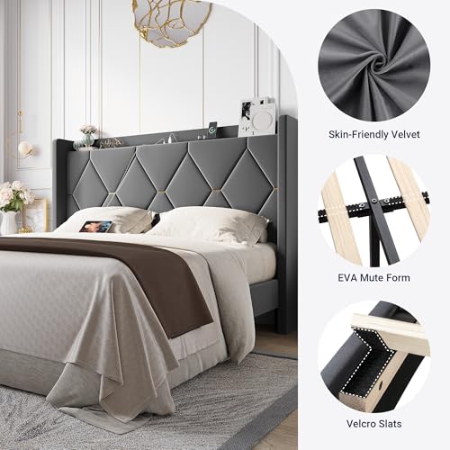 Queen Bed Frame with Storage Headboard & Charging Station