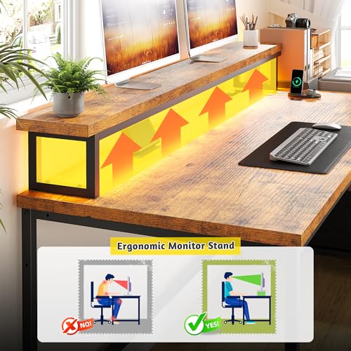 57" Office Desk with Drawers & Printer Space for Home Work,Brown