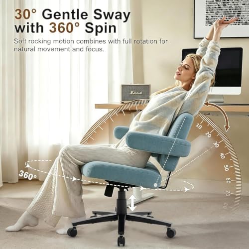 Vigosit Criss Cross Office Chair, Plush Oversized for Cross-Legged Sitting, Adjustable Arms & 360° Swivel Casters - for Home Office, Study, Gaming, Vanity, Comfortable Computer Chair(Blue)
