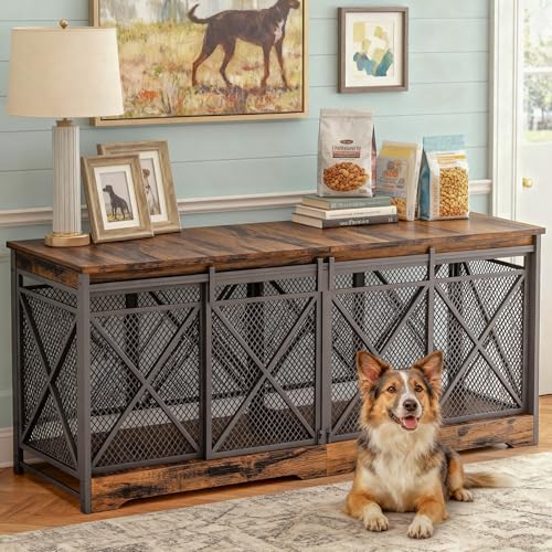 78" Double Dog Crate with Divider, Caramel Brown