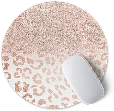 ITNRSIIET Round Mouse Pad with Stitched Edge Premium-Textured Waterproof Non-Slip Rubber Base Desktop Protection Mat Diameter 8.7 inches, Rose Gold Leopard Print