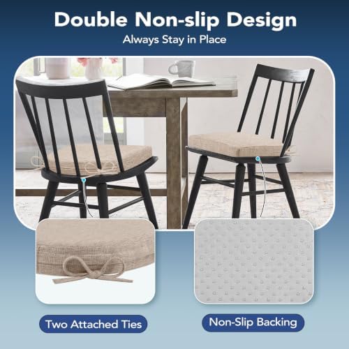 Chair Cushions for Dining Chairs, Non Slip Chair Pads with Ties and Washable Covers, Memory Foam Kitchen Chair Cushions Set of 8, 16"X16"X2.5", Oatmeal Beige