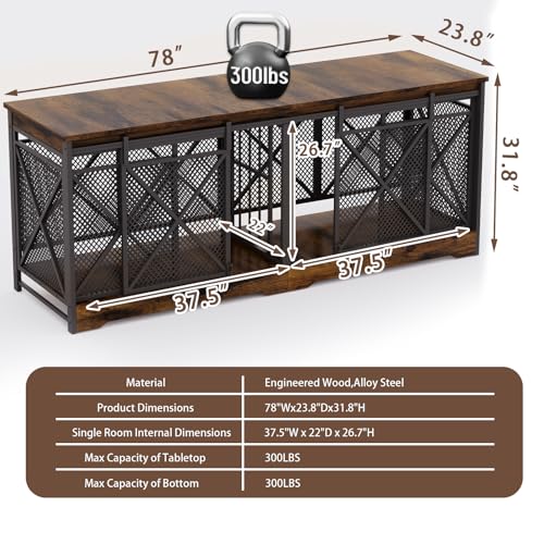 78" Double Dog Crate with Divider, Caramel Brown