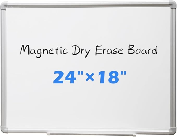DEVELOP Magnetic Dry Erase Board 18x24 Inch, Small Aluminum Frame Wall-Mounted Whiteboard with Detachable Marker Tray, Hanging Writing Board for Home Office School Classroom