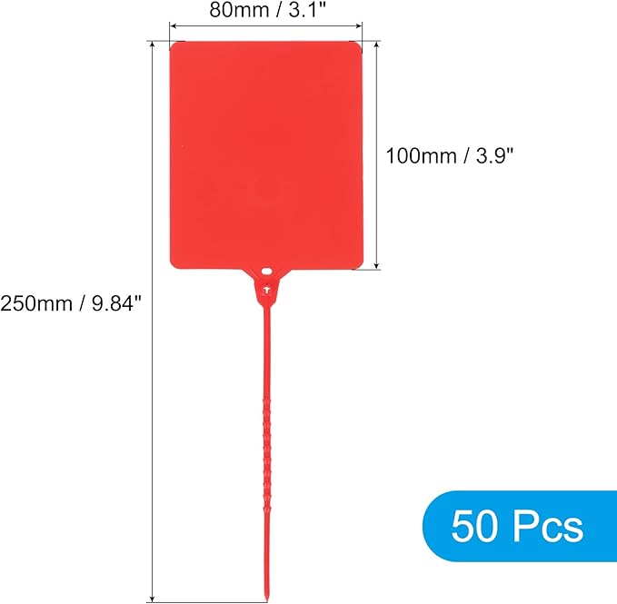 MECCANIXITY Plastic Seals Shipping Tags, for Basket Labels Cable Labels Tags Product Identification Tags, Logistics Marking, Outdoor Tagging, 3.1x3.9 Inch Red 50Packs