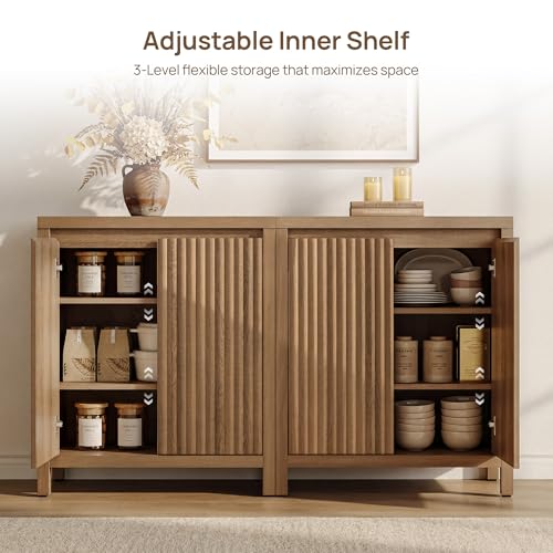Sideboard Buffet Cabinet with Storage, Fluted Credenza Buffet Table