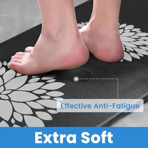 2PCS Kitchen Mats for Floor, Anti Fatigue Non-Slip Water Resistant Black Rug