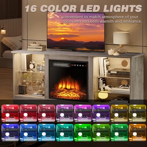 58" Fireplace TV Stand for TVs up to 65", Gray