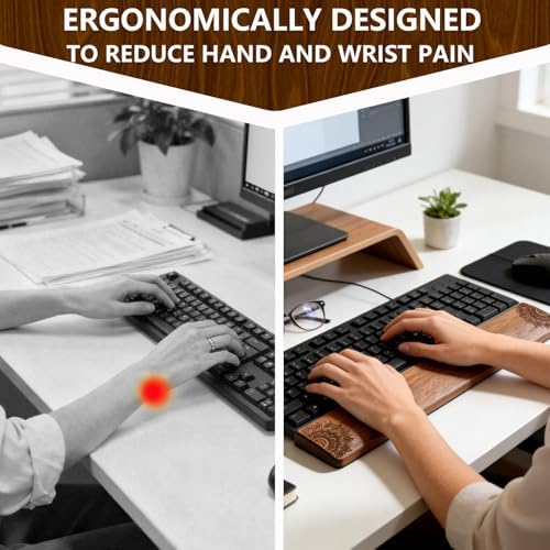 17.32in Walnut Wrist Rest Ergonomic Palm Support for 104-Key Keyboard