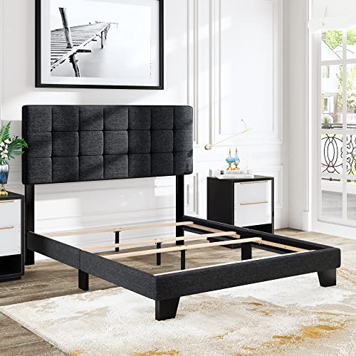 Queen Size Panel Bed Frame Box Spring Needed Dark Grey