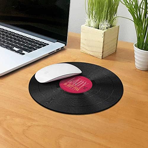 Non-Slip Round Mousepad, WIRESTER Vintage Vinyl Record Pink Mouse Pad for Home, Office and Gaming Desk