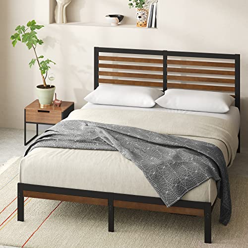 Zinus Kai Bamboo and Metal Platform Bed Frame with Headboard, Brown, Full