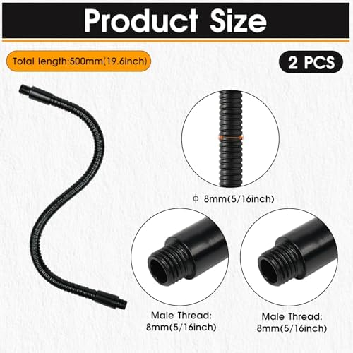 2PCS 19.6" Gooseneck Tubing Flexible 25/64" Male thread Alloy Steel Metal Arm Universal Bendable Extension Hose for DIY Lamps Microphone Stands Inspection Cameras