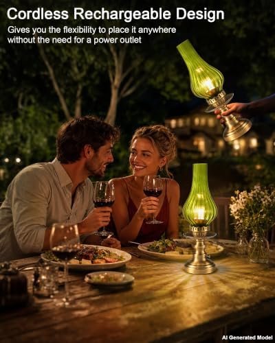 UMEXUS Vintage Rechargeable Cordless Table Lamp Battery Operated, Green