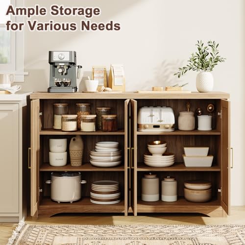 Fluted Sideboard Buffet Cabinet with Storage 55.59",Natural Oak