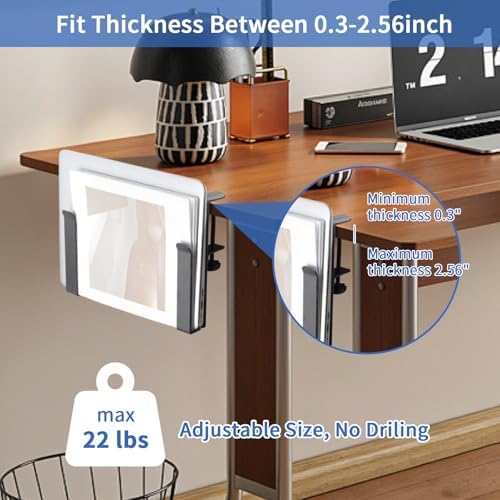 LUKETURE Adjustable Side Laptop Mount, No Drill Laptop Holder, Under Desk Storage, Clamp-On Laptops Stands, Desk Side Mount for Laptops, Mac mini, Keyboard with Anti-Scratch Silicone