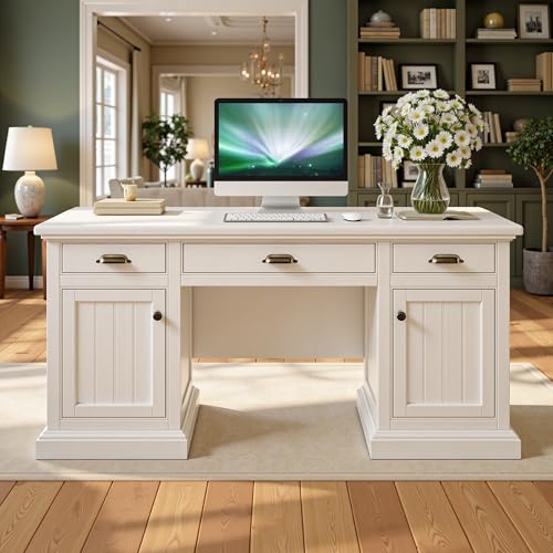 68" Executive Desk for Home Office & Study, Pure White