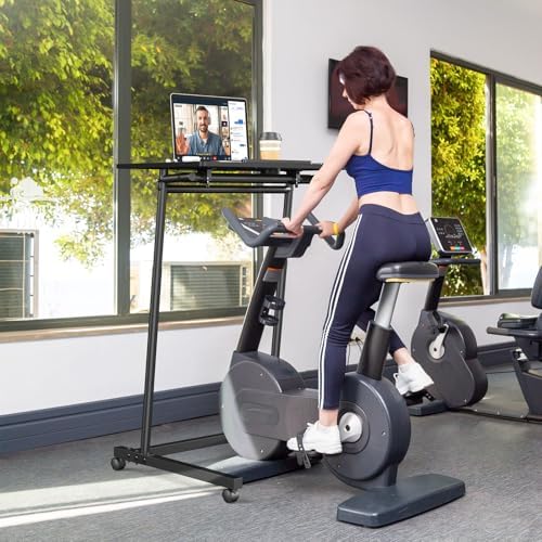 Eocnrhe Treadmill Desk, Mobile Small Standing Desk with Wheels for Walking Pad, Portable Table for Laptop, Rolling Table Adjustable Height, Bedside Table，Black