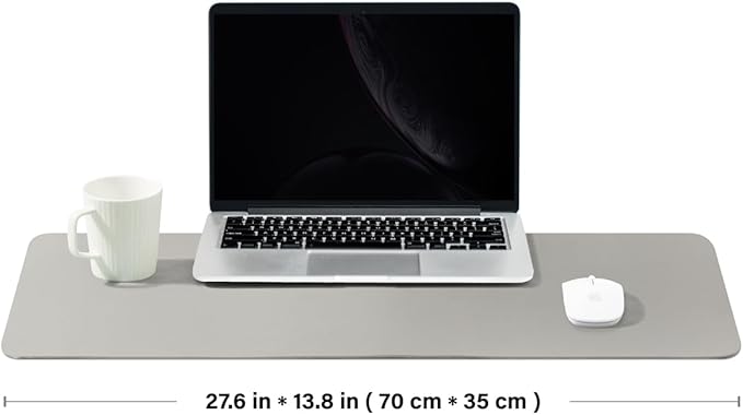Leather Desk Mat - Non-Slip PU Desk Pad for Office and Home - Desk Organization and Accessories - Ideal for Large Mouse Pad and Desk Mats on Top of Desks (Silver,27.6"x 13.8")