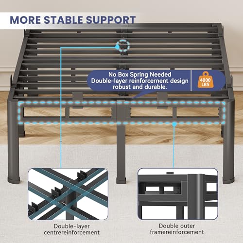 Bed Frame Full 24 Inch Tall,2in1 Double Layer Heavy Duty Metal Platform
