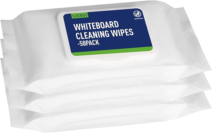 loukin Dry Erase Wipes, Whiteboard Cleaning Wipes, Non-Toxic Cleaning Wipes for Whiteboard, 3 Pack, 50 Wipes Per Pack