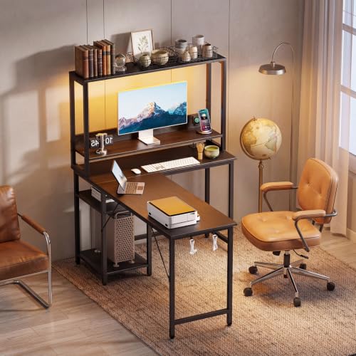 L Shaped Desk, Gaming Desk, LED Lights, 53 Inch