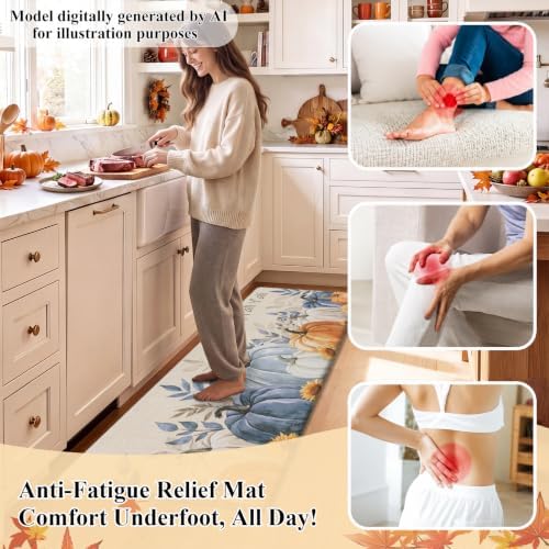 HEBE Fall Kitchen Rug Set of 2, Anti Fatigue Pumpkin Kitchen Mats for Floor