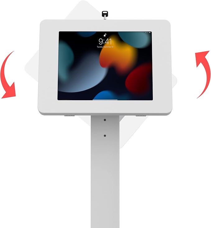 Thin Floor Stand - CTA Tall Standing 360 Degree Kiosk Display Tablet Holder - Charger Access & Lock for iPad mini A17 Pro & 1/2/3/4/5/6 - Samsung Tab A 8″