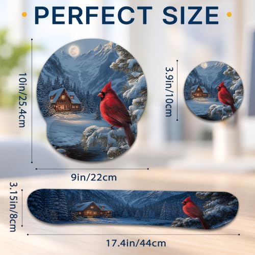 3 Piece Wrist Rest Mouse Pad Set with Keyboard Support Cardinal Christmas