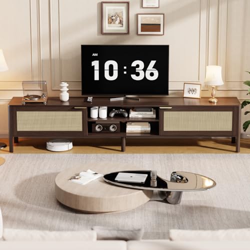 Rattan TV Stand for Living Room Walnut 71"