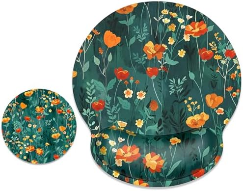 ITNRSIIET Ergonomic Mouse Pad with Wrist Support Wrist Rest Smooth Surface Non-Slip Rubber Base Comfortable Office Supplies Pain Relief, 9.8 x 9.1 inches, Beautiful Flowers