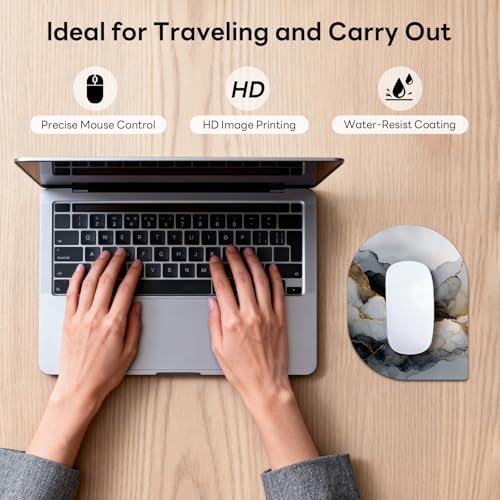 Contoured Oval Mouse Pad 6x8in Non-Slip for Laptop,Ink Marble
