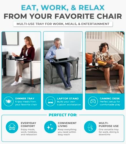 Stander Wonder Tray, Adjustable Swivel Table, Extra-Large Computer Stand, Couch Desk & Gaming Bench, TV-Trays for Eating on Couches, Chairs, Recliners with Laptop Wedges and Cup Holder, XL, Black