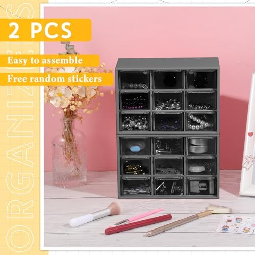 Wenqik 2 Pcs Mini Storage Drawers with 9 Clear Drawers, Black