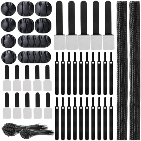 137PCS Cable Management Kit 4 Cable Sleeve Split 100 Cable Zip Ties 10 Cable Clips 15 Adhesive Wall Cable Tie 10 Cable Zip Tie for TV Computer Office Home Under Desk