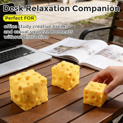 Cheese Squishy Cube Block, Squishy Fidget Toys for Adults, Easter Basket Stocking Stuffers, Sensory Stress Ball Squeeze Toys for Stress Relief (Yellow 2.4 in)
