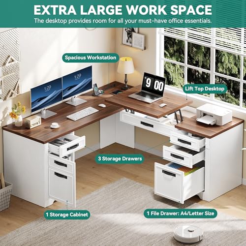 L Shaped Executive Desk with Lift Top & Drawers