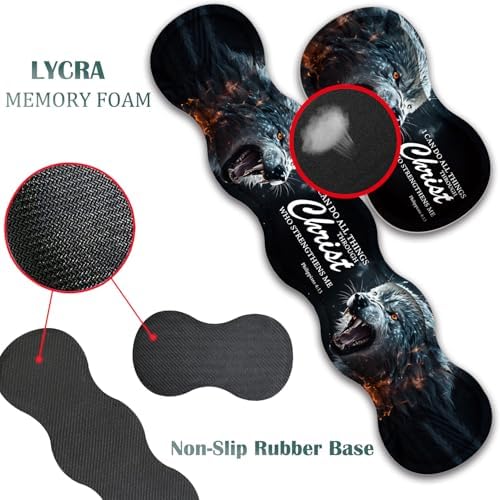 4 in 1 Mouse Pad Combo, Large Gaming Mouse Pad + Keyboard Wrist Support + Mouse Wrist Rest + Coaster, Table Pad 31.5 "x 11.8" with Memory Foam Ergonomic Wrist Pad Set, Ferocious Wolf