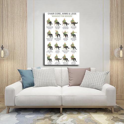 Chair Exercises for Seniors Seated Core Arms Legs Workout Low Impact Elderly Canvas Poster Wall Art for Living Room Bedroom Decor Frame 16x24inch