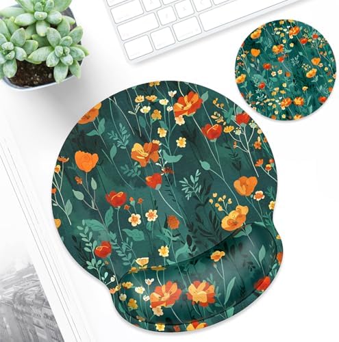 ITNRSIIET Ergonomic Mouse Pad with Wrist Support Wrist Rest Smooth Surface Non-Slip Rubber Base Comfortable Office Supplies Pain Relief, 9.8 x 9.1 inches, Beautiful Flowers