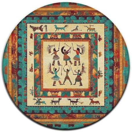 Highly Premium Quality Floor Mat, Office Chair Decor Mat, Room Sofa Yoga Soft Round Carpet Southwestern Native American Indian, 60inch