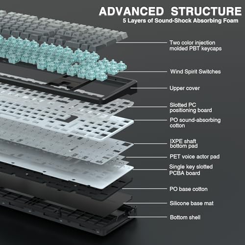AULA F108 Wireless Mechanical Keyboard, Full Size Gaming Keyboard with Number Pad, Side Printed PBT Keycaps, Pre-lubed Switches, RGB Backlit, Hot Swappable Creamy Sounding Computer Keyboards, 108 keys