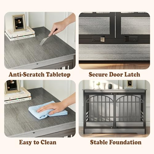 52" Dog Crate with Arched Doors, Grey